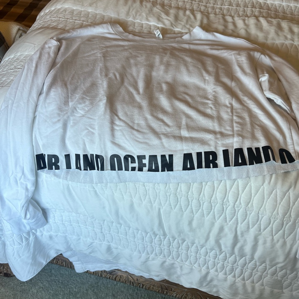 White Long Sleeve Shirt with Black Lettering